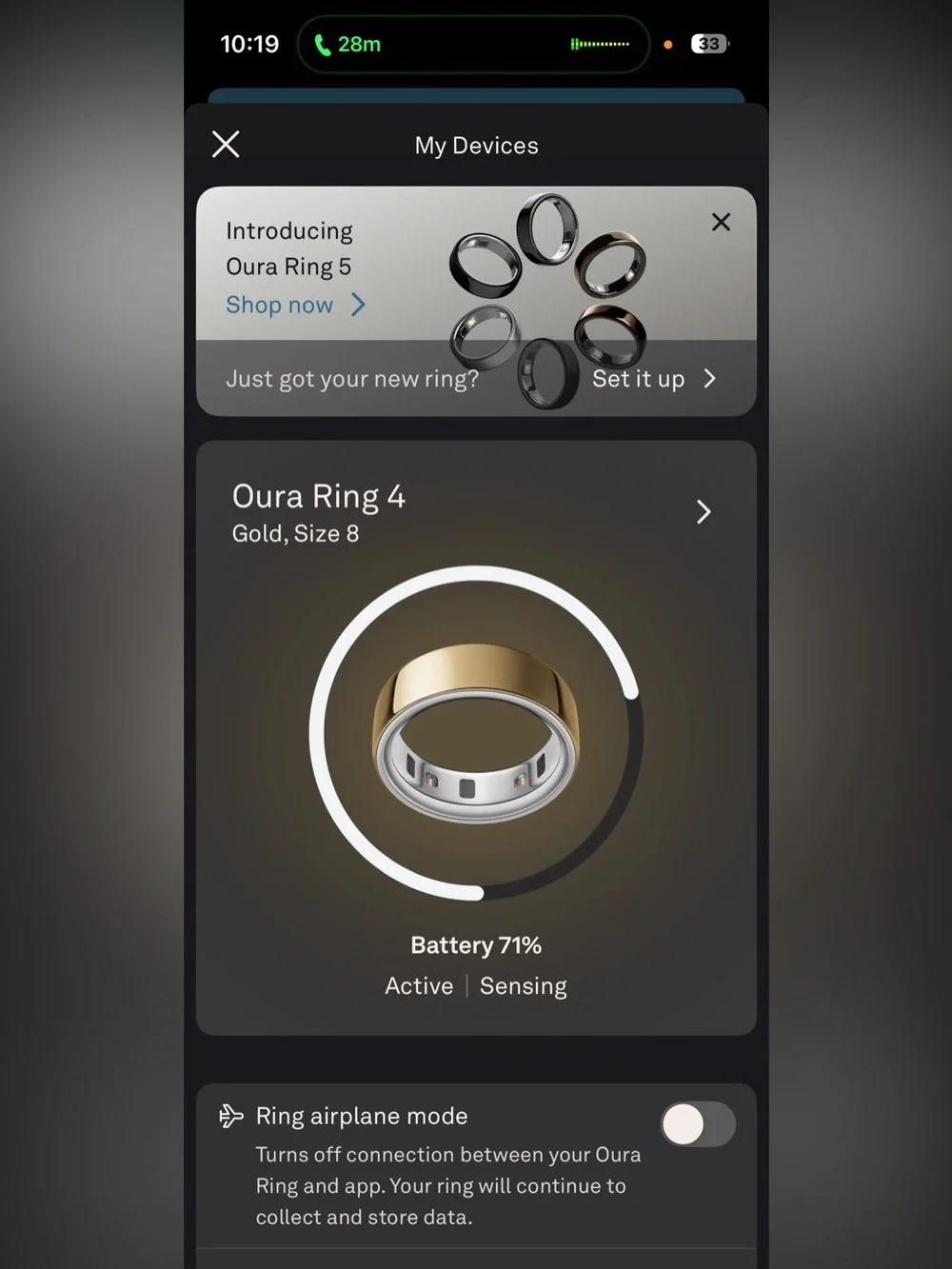 Oura Ring 4 with charger and box. Yellow gold, retail $499, size 8